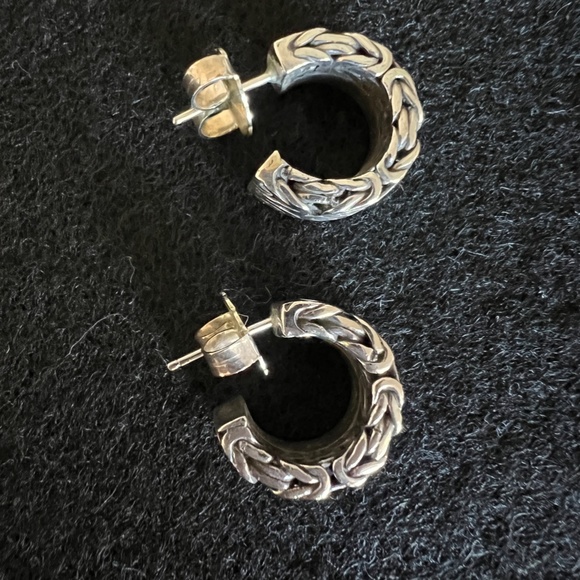 Lois Hill Hand Carved Scroll Chunky Post Hoop Earrings Sterling Silver 6" Drop - Picture 6 of 17